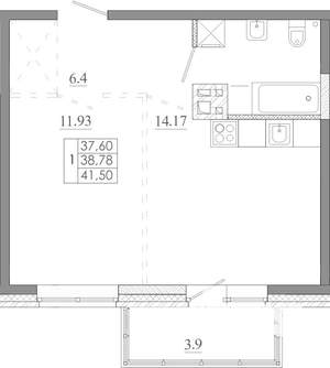 1-к квартира, строящийся дом, 42м2, 2/16 этаж
