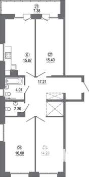 3-к квартира, вторичка, 94м2, 2/16 этаж