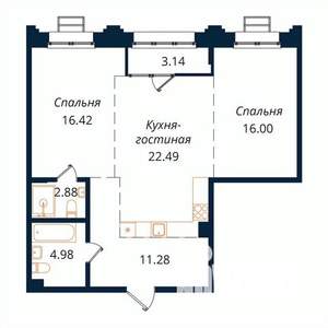 2-к квартира, строящийся дом, 76м2, 10/18 этаж