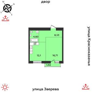1-к квартира, строящийся дом, 45м2, 8/14 этаж