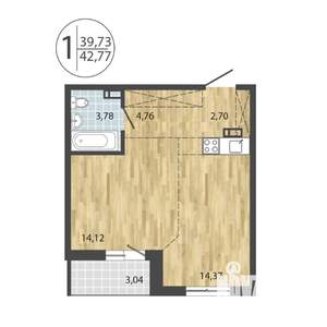 1-к квартира, строящийся дом, 43м2, 8/19 этаж