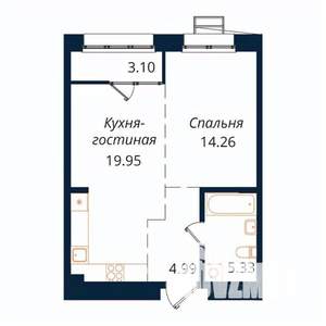 1-к квартира, строящийся дом, 48м2, 16/18 этаж