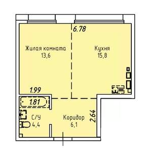1-к квартира, строящийся дом, 40м2, 15/19 этаж