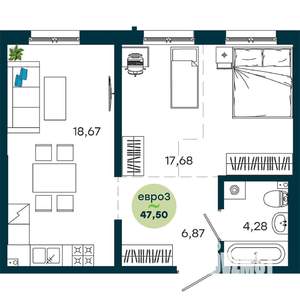 1-к квартира, вторичка, 48м2, 3/19 этаж