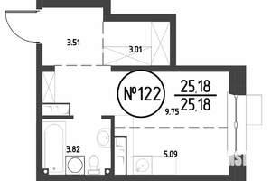 1-к квартира, строящийся дом, 25м2, 12/19 этаж