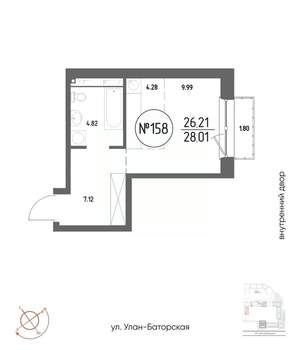 Студия квартира, вторичка, 28м2, 4/19 этаж