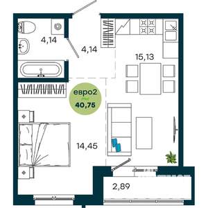 1-к квартира, строящийся дом, 41м2, 5/19 этаж