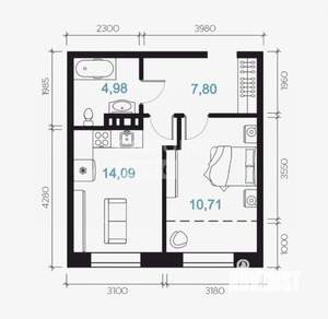 2-к квартира, вторичка, 41м2, 1/8 этаж