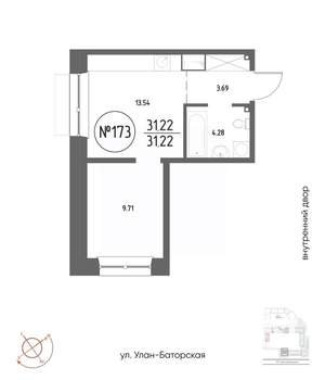 1-к квартира, строящийся дом, 31м2, 6/19 этаж
