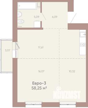 2-к квартира, вторичка, 58м2, 3/16 этаж