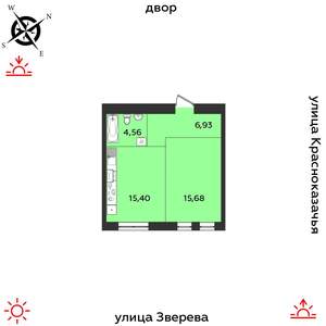 1-к квартира, строящийся дом, 43м2, 2/14 этаж