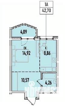 1-к квартира, вторичка, 43м2, 4/19 этаж