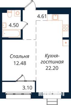 1-к квартира, строящийся дом, 47м2, 12/18 этаж