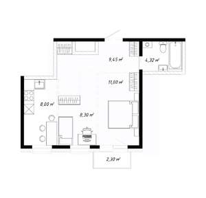 2-к квартира, вторичка, 44м2, 2/19 этаж