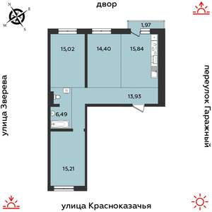 3-к квартира, строящийся дом, 83м2, 8/9 этаж