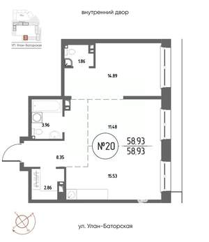 2-к квартира, строящийся дом, 59м2, 4/20 этаж