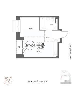 1-к квартира, вторичка, 37м2, 3/19 этаж