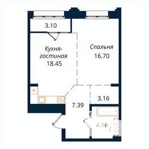 1-к квартира, строящийся дом, 53м2, 10/18 этаж