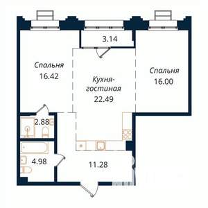 2-к квартира, строящийся дом, 76м2, 11/18 этаж