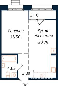 1-к квартира, строящийся дом, 48м2, 17/18 этаж