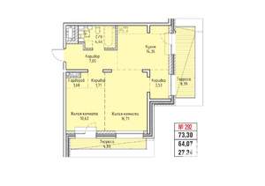 2-к квартира, строящийся дом, 73м2, 18/19 этаж