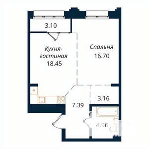 1-к квартира, строящийся дом, 53м2, 13/18 этаж