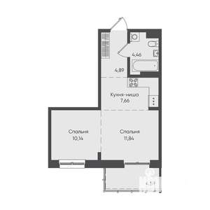 1-к квартира, вторичка, 44м2, 8/19 этаж