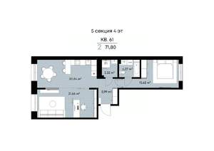 2-к квартира, вторичка, 72м2, 4/9 этаж
