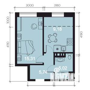 1-к квартира, вторичка, 38м2, 8/8 этаж