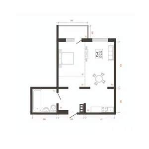 2-к квартира, вторичка, 45м2, 7/10 этаж