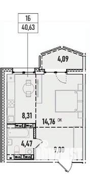 1-к квартира, вторичка, 41м2, 2/19 этаж