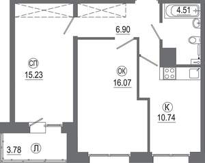 2-к квартира, вторичка, 57м2, 11/16 этаж