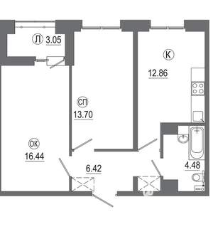 2-к квартира, вторичка, 56м2, 4/16 этаж