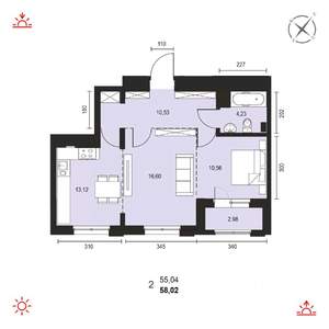 2-к квартира, вторичка, 58м2, 14/14 этаж