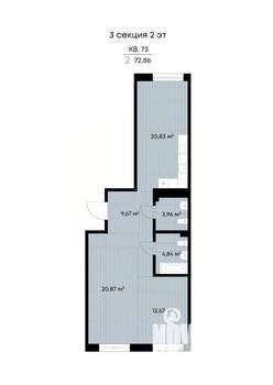 2-к квартира, вторичка, 73м2, 2/9 этаж