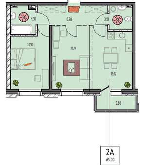 2-к квартира, вторичка, 65м2, 5/18 этаж