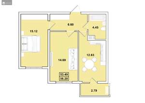 2-к квартира, вторичка, 56м2, 8/16 этаж