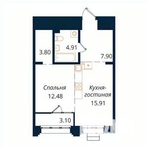 1-к квартира, строящийся дом, 48м2, 5/18 этаж