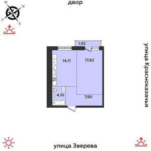 1-к квартира, строящийся дом, 46м2, 8/14 этаж