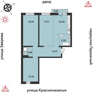 3-к квартира, строящийся дом, 92м2, 6/9 этаж