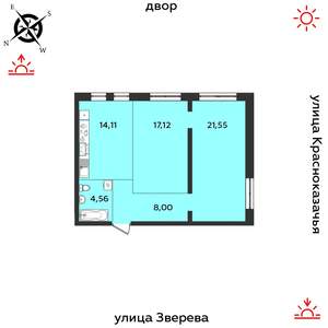 2-к квартира, строящийся дом, 65м2, 4/14 этаж