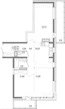 3-к квартира, строящийся дом, 74м2, 11/13 этаж