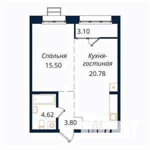 1-к квартира, строящийся дом, 48м2, 13/18 этаж