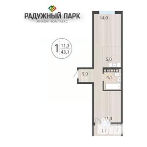 1-к квартира, вторичка, 43м2, 7/16 этаж
