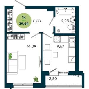 1-к квартира, строящийся дом, 40м2, 4/19 этаж