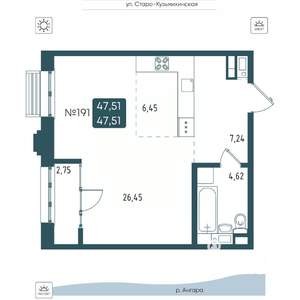 1-к квартира, вторичка, 48м2, 8/20 этаж