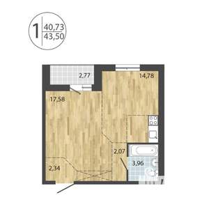 1-к квартира, вторичка, 44м2, 2/19 этаж