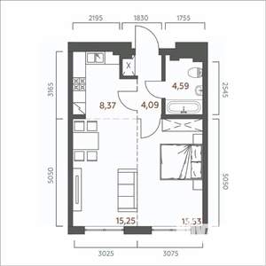1-к квартира, строящийся дом, 48м2, 6/19 этаж