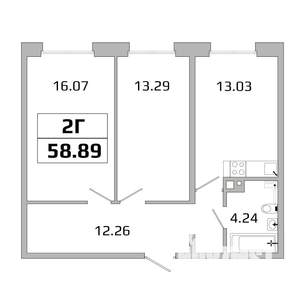 2-к квартира, вторичка, 59м2, 15/16 этаж