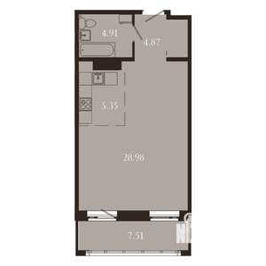 1-к квартира, вторичка, 52м2, 4/15 этаж